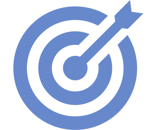 Comprehensive Plan Design Blue icon of a bullseye target with an arrow hitting the center.