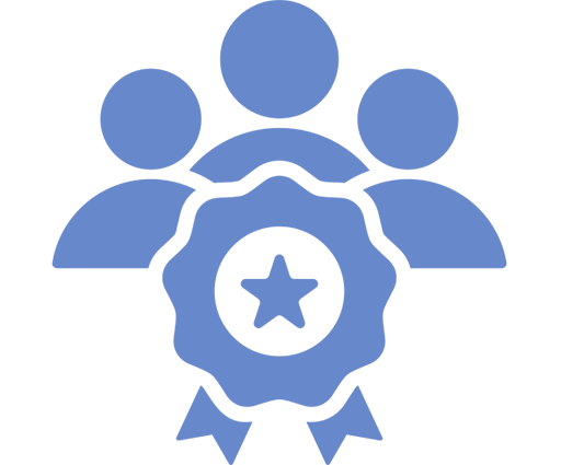 Expert Team Icon of three people with an award ribbon featuring a star.